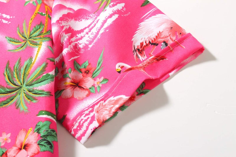 SSLR Mens Hawaiian Shirt Flamingos Casual Short Sleeve Button Down Shirts Aloha Shirt (Medium, Rose Red) - Image 5